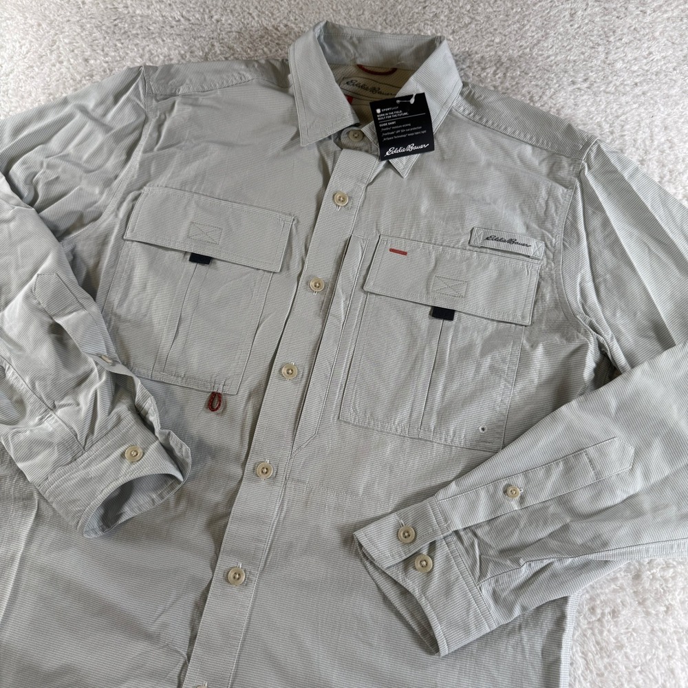 NEW Eddie Bauer Water Guide Shirt Mens M Dry Wicking UPF Outdoors Hiking Gray